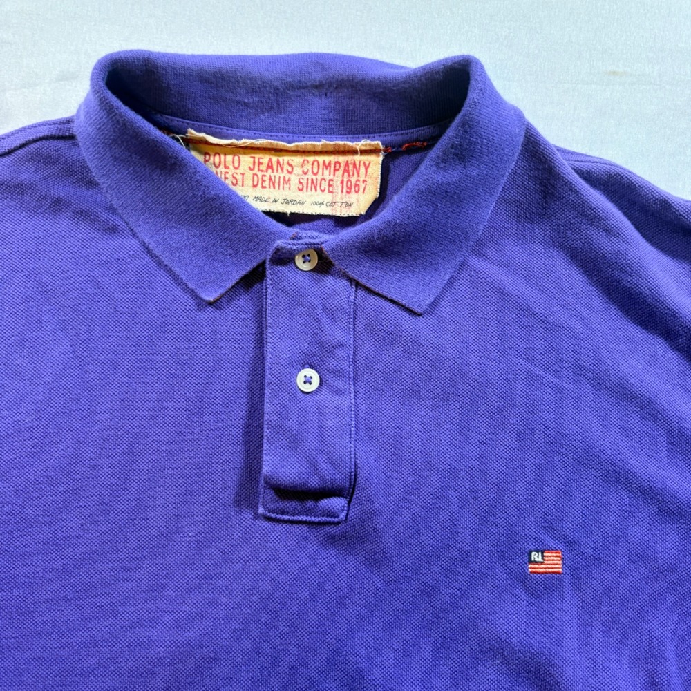 Polo Jeans Co Polo Shirt Mens Large Purple Cotton Pique Short Sleeve Classic Fit